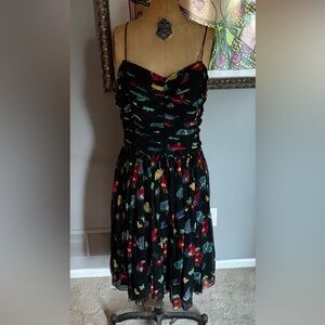 Anthropologie Black Strapless Dress with Colorful Butterfly Pattern